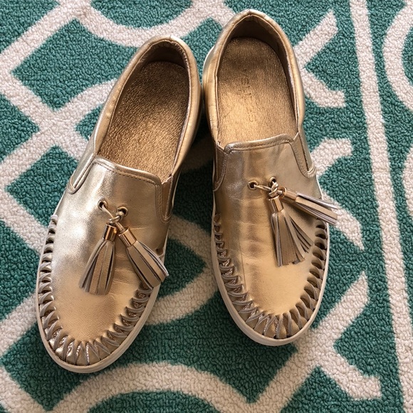 j slides Shoes - Gold slip ons
